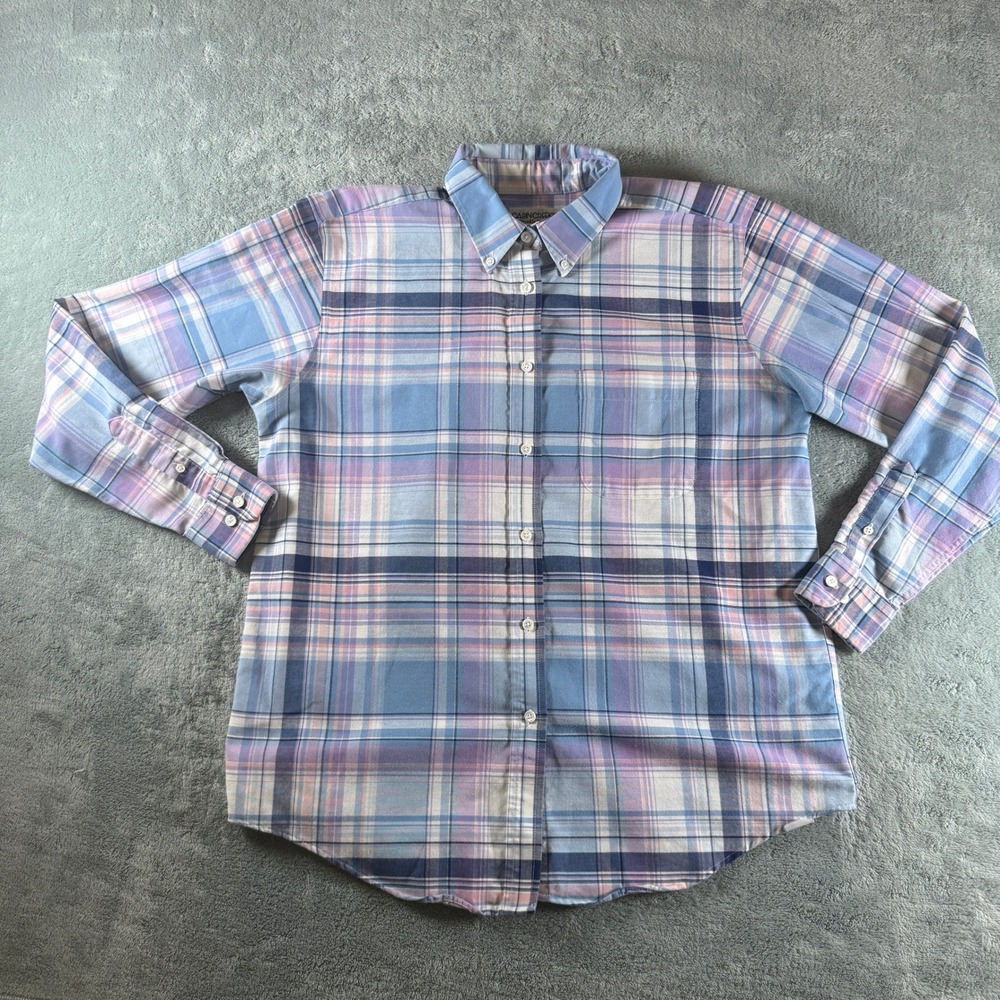 Cabin Creek Womens Blue Purple Plaid Button Down Shirt Wrinkle Free Size 10